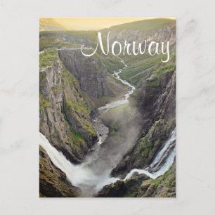 Voringsfossen waterfall in Norway text postcard