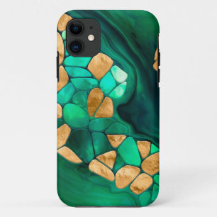 Voronoi cells abstract -  greens and gold iPhone 11 case