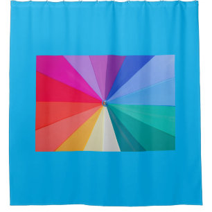 vortex of colours on shower curtain