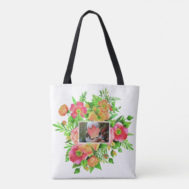 Vos 2 Photos en Cadres Fleurs Sacs personnalisés (Dos)