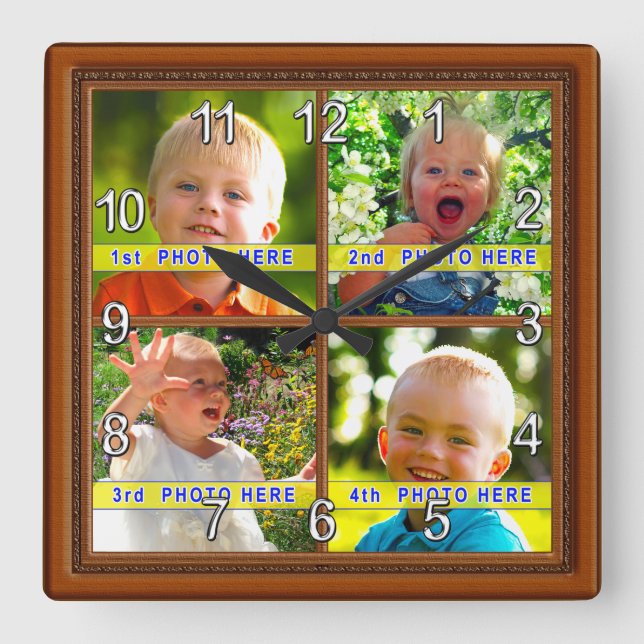 Vos 4 Photos Personnalisées Photo Horloge Idée Cad (Recto)