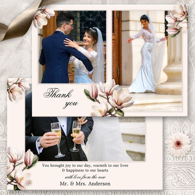 Vos photos Magnolia Mariage Carte de remerciements (Créateur téléchargé)