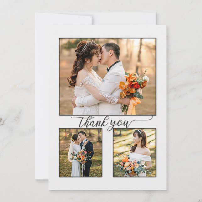 Vos Photos Script Gris Mariage Carte de remercieme (Devant)