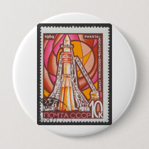 Vostok Spacecraft on Launchpad USSR Stamp 1969 4 Inch Round Button