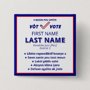 VÒT VOTE Haitian Creole Bilingual 2026 Campaign 2 Inch Square Button