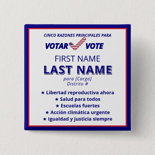 VOTAR VOTE Spanish Bilingual Political Campaign 2 Inch Square Button (Front)