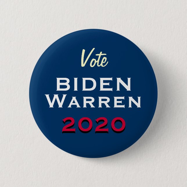 Vote BIDEN WARREN 2020 Campaign Button (Front)