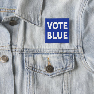 Vote Blue bold white text on blue political 2 Inch Square Button