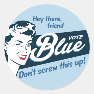 Vote Blue Retro Funny Classic Round Sticker