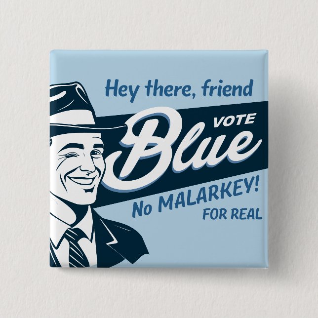Vote Blue | Retro Funny Guy | Rectangle 2 Inch Square Button (Front)