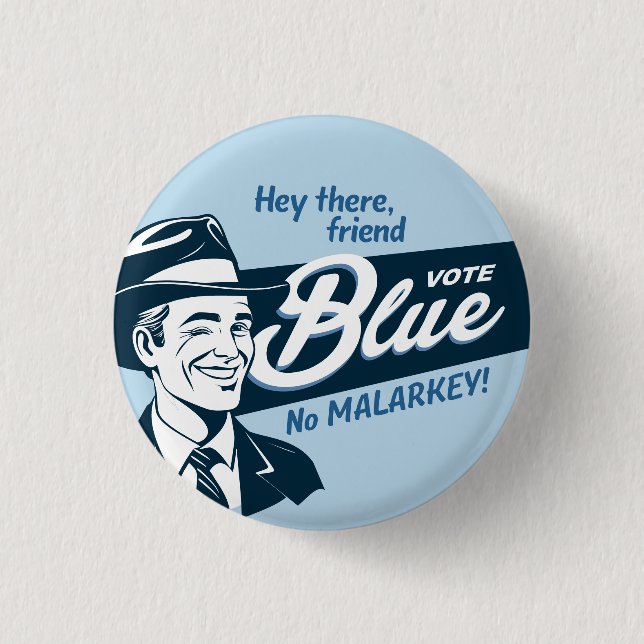 Vote Blue | Retro Funny Guy | Round 1 Inch Round Button (Front)