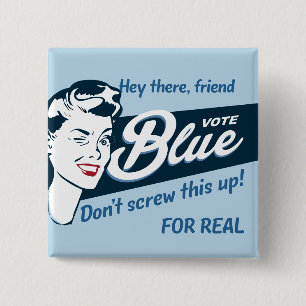 Vote Blue Retro Funny Rectangle 2 Inch Square Button