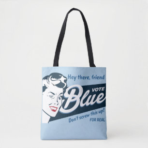 Vote Blue Retro Funny Tote Bag