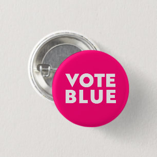 Vote Blue, white, hot pink, magenta pin button