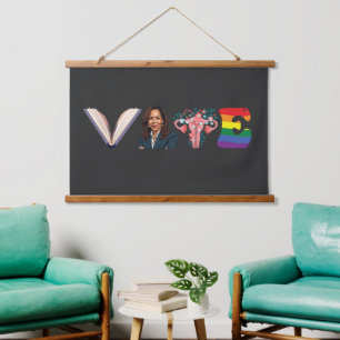 VOTE Books Uterus LGBT Kamala Harris Walz Election Hanging Tapestry