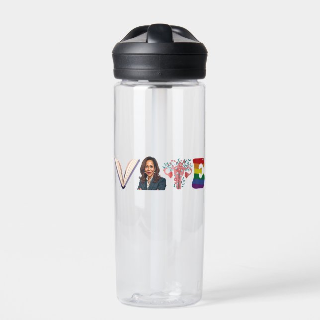 VOTE Books Uterus LGBT Kamala Harris Walz Election Water Bottle (Front)