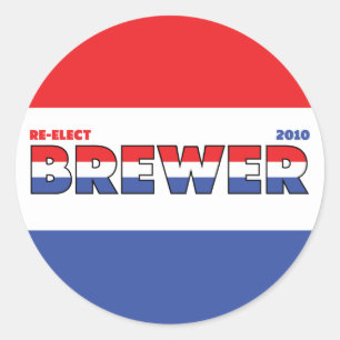 Vote Brewer 2010 Elections Red White and Blue Classic Round Sticker