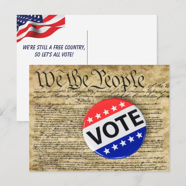 Vote Button On US Constitution Postcard (Front/Back)