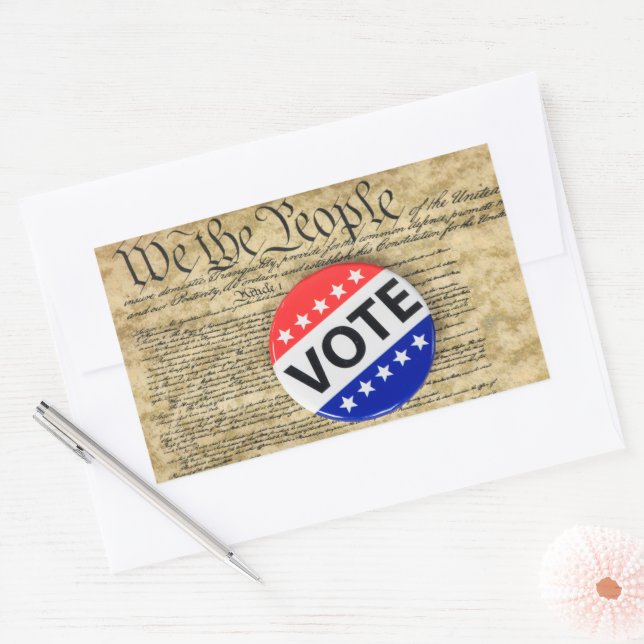 Vote Button On US Constitution Sticker (Envelope)
