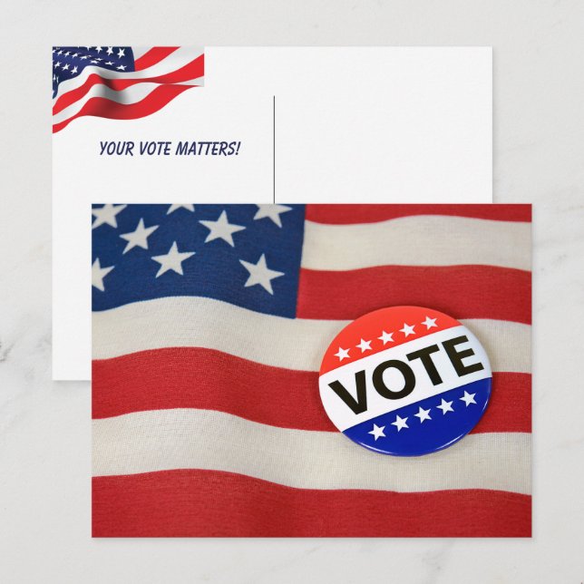 Vote Button On USA Flag Postcard (Front/Back)