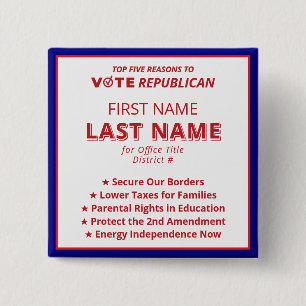 Vote Candidate Name 2026 Red Republican Platform 2 Inch Square Button