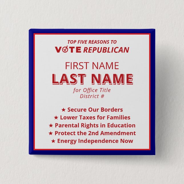Vote Candidate Name 2026 Red Republican Platform   2 Inch Square Button (Front)