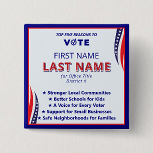 Vote Candidate Name 2026 Simple American Platform  2 Inch Square Button