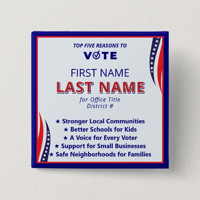 Vote Candidate Name 2026 Simple American Platform  2 Inch Square Button (Front)
