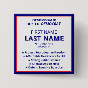 Vote Candidate Name 2026 Simple Democrat Platform 2 Inch Square Button