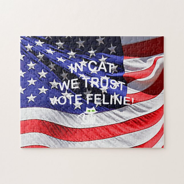 Vote cat with American Flag Puzzle (Horizontal)