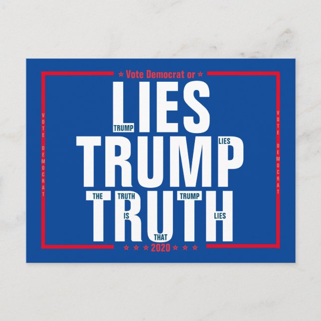 Vote Democrat or Lies Trump Truth 2020 Election Postcard (Front)