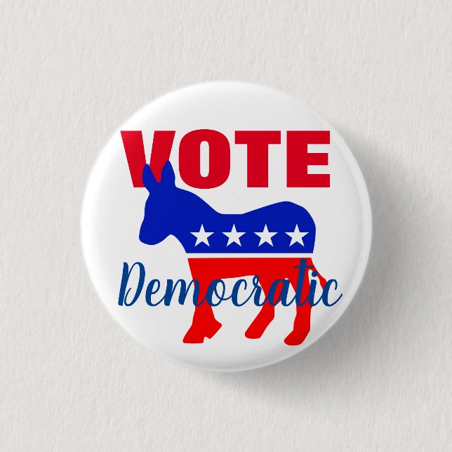 VOTE Democratic with Patriotic Donkey and Stars 1 Inch Round Button (Front)
