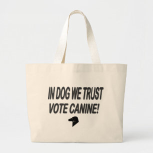 Vote Dog with Black Text Large Tote Bag