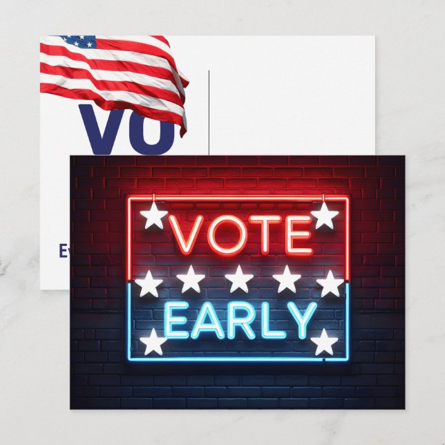 Vote Early Neon Sign Postcard (Front/Back)