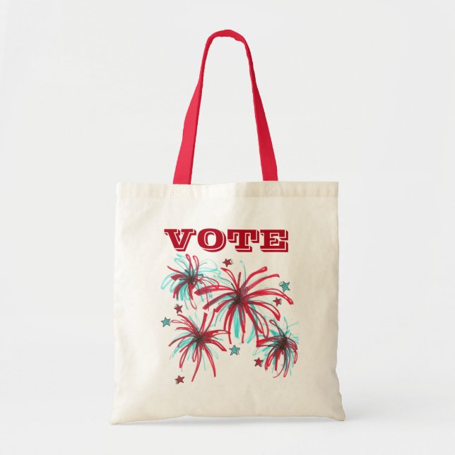 VOTE Election Day USA Voting Poll Worker Fireworks Tote Bag (Front)