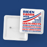 Vote for Biden Harris 2024 Election Platform 2 Inch Square Button<br><div class="desc">Vote for Joe Biden and Kamala Harris for president and VP in the 2024 presidential election to support the democratic party platform. This political button shows a list of six reasons: LGBTQ rights, women's healthcare, environmental policy, student loan reform, equal opportunity for minorities and women, sensible gun laws, and other...</div>
