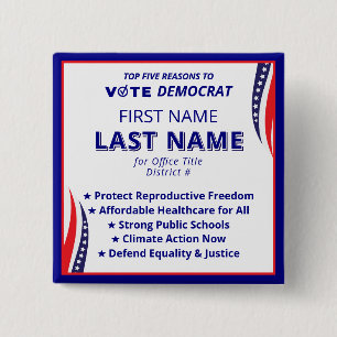 Vote for Candidate Name 2026 Democrat Platform 2 Inch Square Button