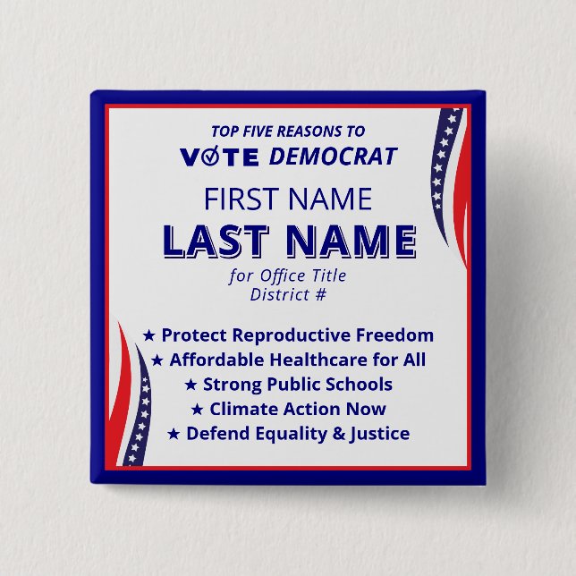 Vote for Candidate Name 2026 Democrat Platform 2 Inch Square Button (Front)