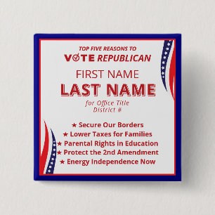 Vote for Candidate Name 2026 Republican Platform 2 Inch Square Button