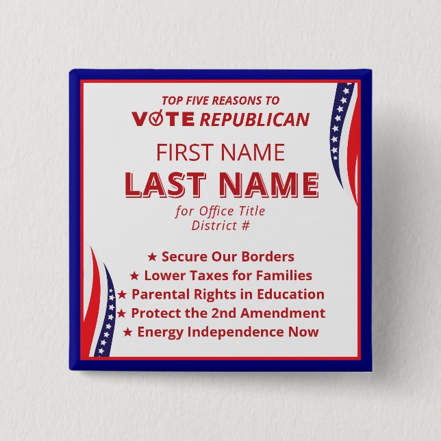 Vote for Candidate Name 2026 Republican Platform 2 Inch Square Button (Front)