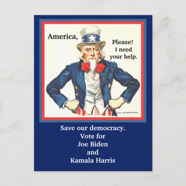 Vote for Joe Biden & Kamala Harris, Uncle Sam pic Postcard (Front)