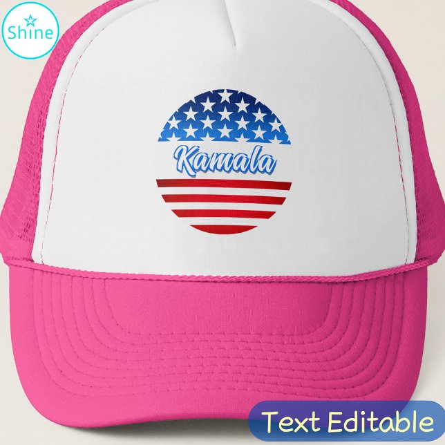Vote for Kamala Harris USA Flag Personalized Text Trucker Hat (Creator Uploaded)