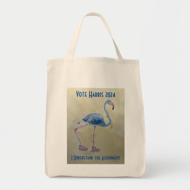 Vote Harris 2024 Blue Flamingo with Pearls Tote Bag (Front)