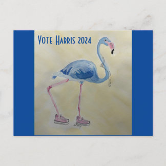 Vote Harris 2024 Flamant rose bleu avec carte post