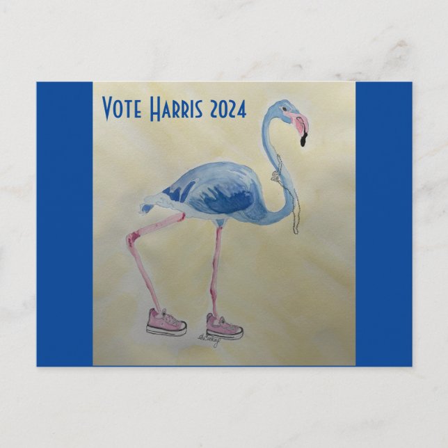 Vote Harris 2024 Flamant rose bleu avec carte post (Devant)