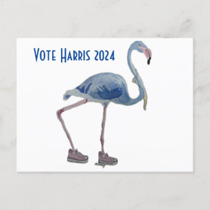 Vote Harris 2024 Flamant rose bleu avec carte post