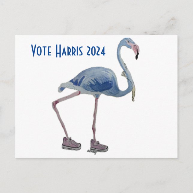 Vote Harris 2024 Flamant rose bleu avec carte post (Devant)