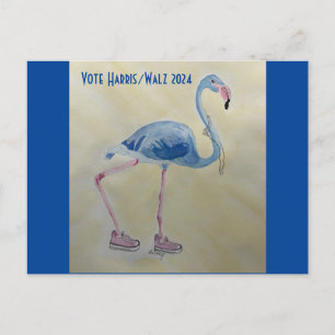 Vote Harris/Walz  Blue FLAmingo w/ Pearls Postcard