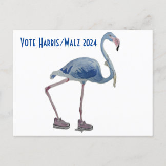Vote Harris/Walz  Carte Postale Blue FLAmingo avec