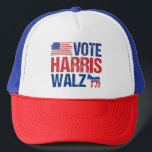 Vote Harris Walz Democrat Donkey American Flag Trucker Hat<br><div class="desc">Vote Harris Walz hat with the American flag and democrat donkey in red,  white,  and blue. Kamala Harris and Tim Walz for president and vice president as the democratic party candidates in this cool,  patriotic design for the 2024 election.</div>